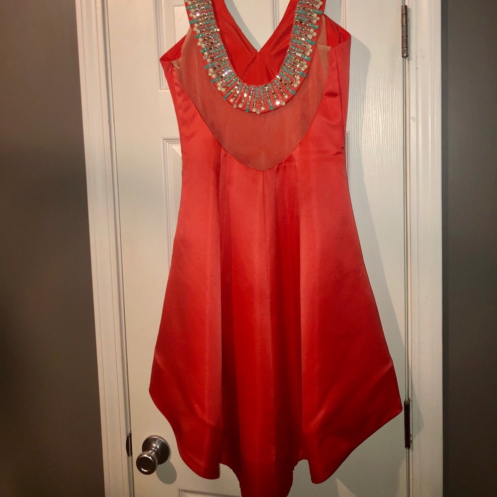 Rachel Allan orange/turquoise dress - Picture 3 of 7